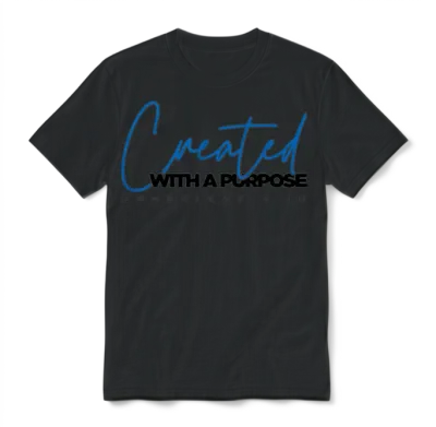 Created with a Purpose (blue) Unisex T-Shirt - Black