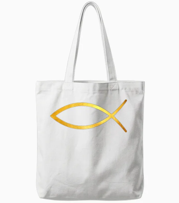 Ichthys / Ichthus / the Jesus Fish Tote Bags in White