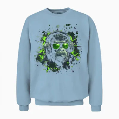 Dj Cool Pop Art Print Techno Festival Outfit Boys Monkeys Long Sleeve Shirt, Black, S Unisex Sweatshirt - Light Blue