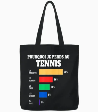 Tennis Jersey Loser Humor Tennis Player T-Shirt, Black, S Tote Bags - Black