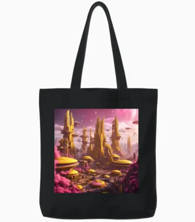 Fantasy Alien Landscape: Futuristic Planet Design Tote Bags - Black
