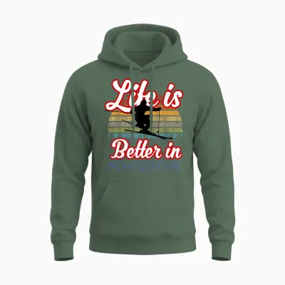 Souvenir De Montgenèvre / Life Is Better Ski Resort Montgenèvre T-Shirt, Black, S Unisex Hoodie - Military Green