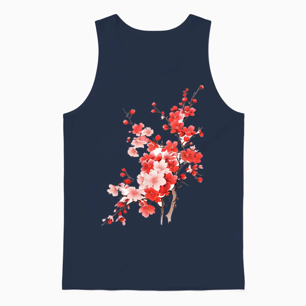 Cherry Blossom Flower Lover Kunstgrafik Blume Unisex Tank Top in Navy