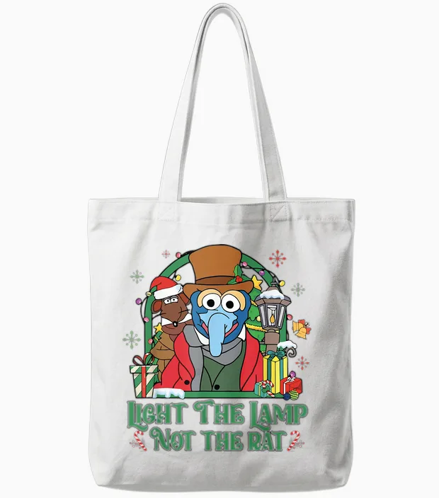 Light the Lamp Not the Rat Funny Christmas Tote Bags in White