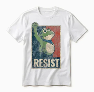 Portland Frog Protest Resist Raised Fist Distressed Retro Unisex T-Shirt - White