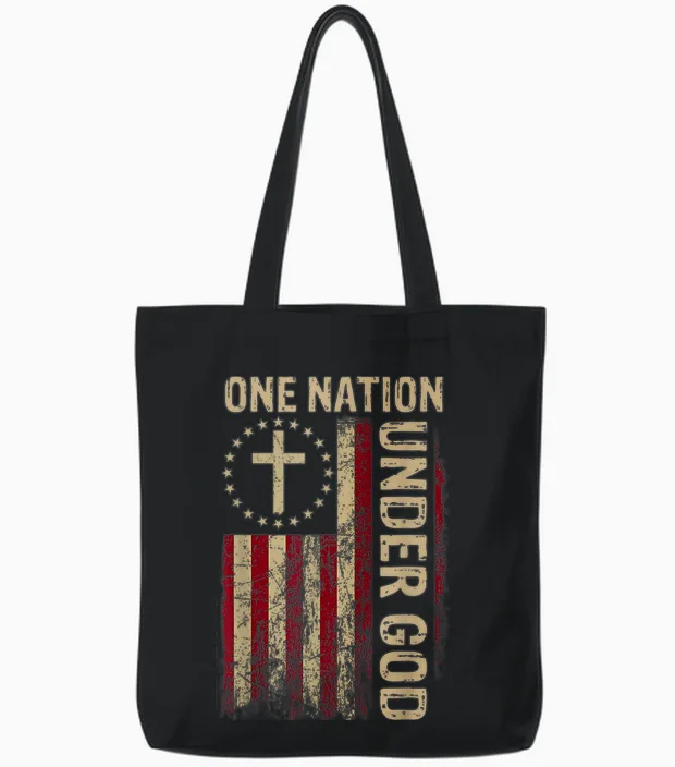 One Nation Under God Flag 4th of July Patriotic Christian Tote Bags in Black