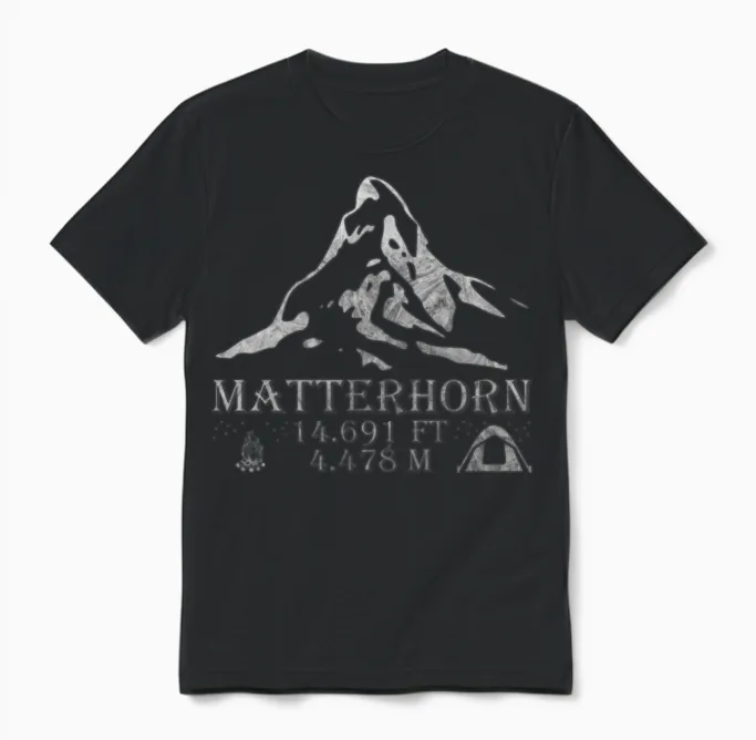 Matterhorn Mountain Hiking Altitude Alps Unisex T-Shirt in Black