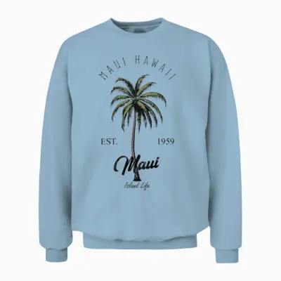 Maui Hawaii Tropical Tree Beach Urlaubsstimmung Auf Der Rückseite Unisex Sweatshirt - Light Blue