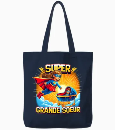 Child Super Big Sister Heroic - Pregnancy Announcement T-Shirt, Black Tote Bags - Navy