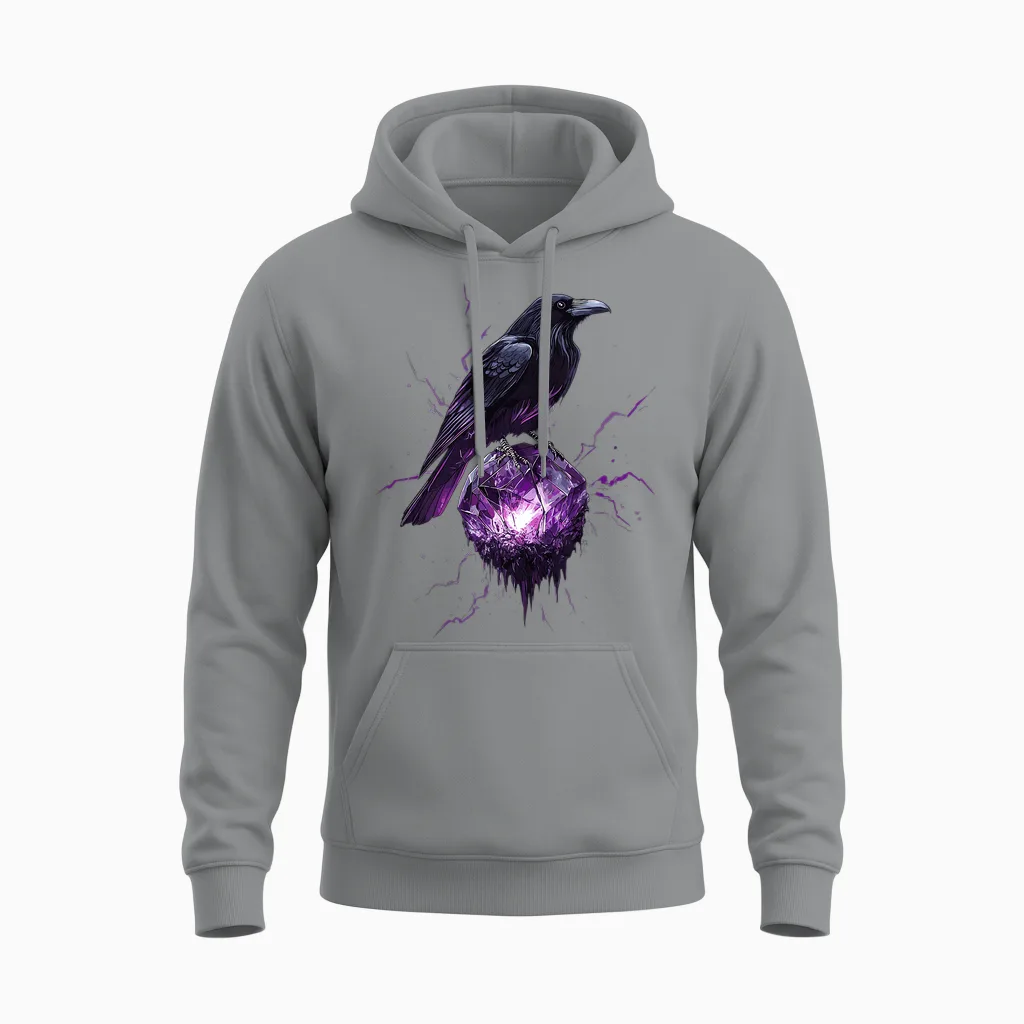 Mystischer Rabe Mit Lila Kristall Unisex Hoodie in Sport Grey