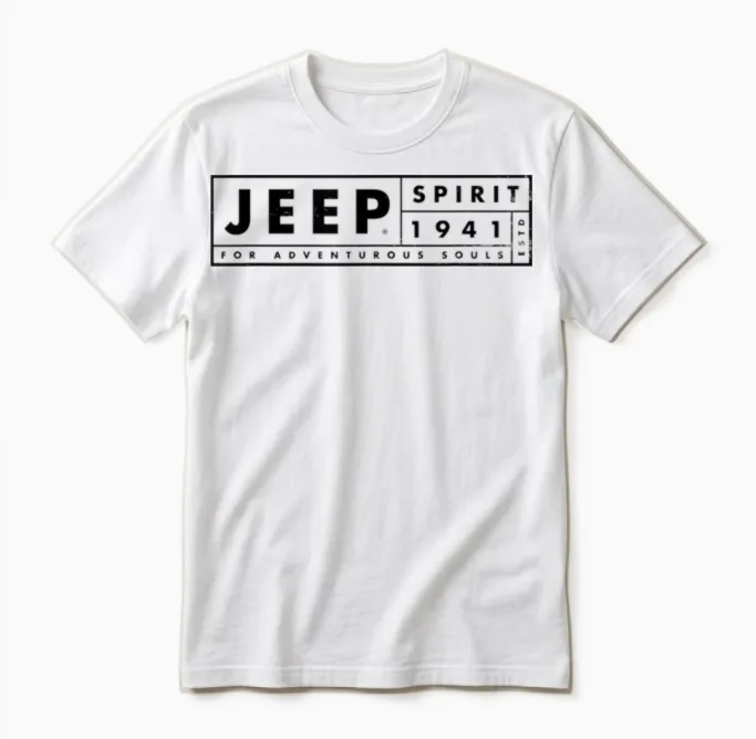 Jeep Spirit 1941 Estd for Adventurous Souls, Dark Logo T-Shirt, White, S Unisex T-Shirt in White