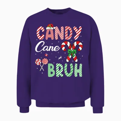 Candy Cane Bruh Funny Christmas Holiday Boys Unisex Sweatshirt - Purple