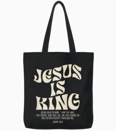 Jesus Is King Bible Verse John 14:6 Christian God Religious T-Shirt, Black, S Tote Bags - Black