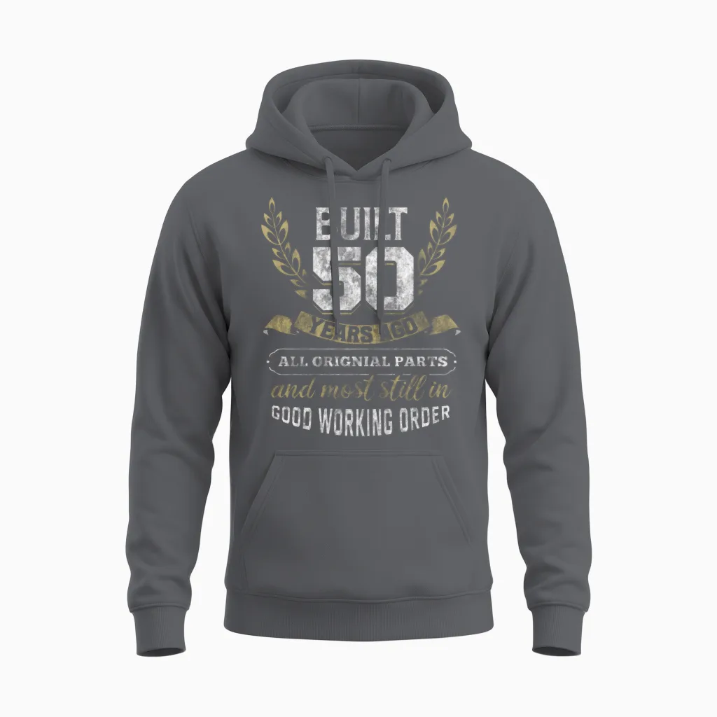50th Birthday Gift Idea Vintage Car Slogan Men Unisex Hoodie in Charcoal