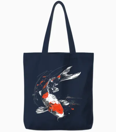 Koi Fisch Tier Grafik Kunst Koi Fisch Tote Bags - Navy
