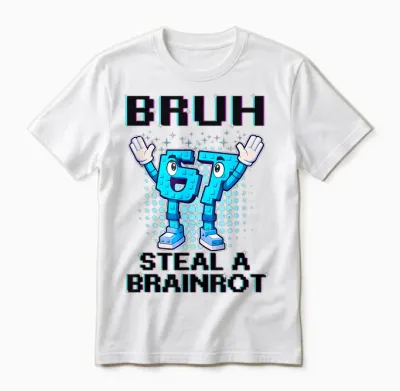 67 Six Seven 6-7 Funny Steal Brainrot Kids Gaming Meme Unisex T-Shirt - White