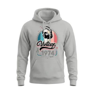 Vintage Since 1974 Headphones Unisex Hoodie - Ash