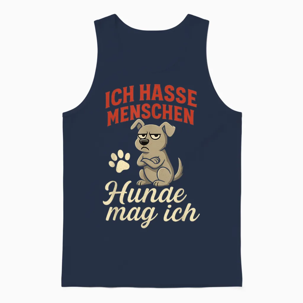 T-Shirt with German Text "ich Hasse Menschen Hunde Mag Ich Hasse Menschen" Unisex Tank Top in Navy