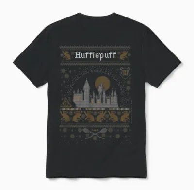 Harry Potter Hufflepuff Ugly Christmas Sweater Pattern Unisex T-Shirt - Black