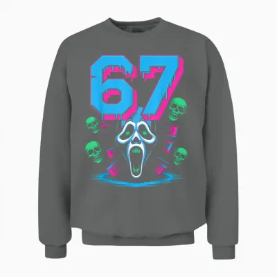67 Halloween Scp Horror Face Scary Costume Shirt Horror 6 7 Unisex Sweatshirt - Graphite Heather