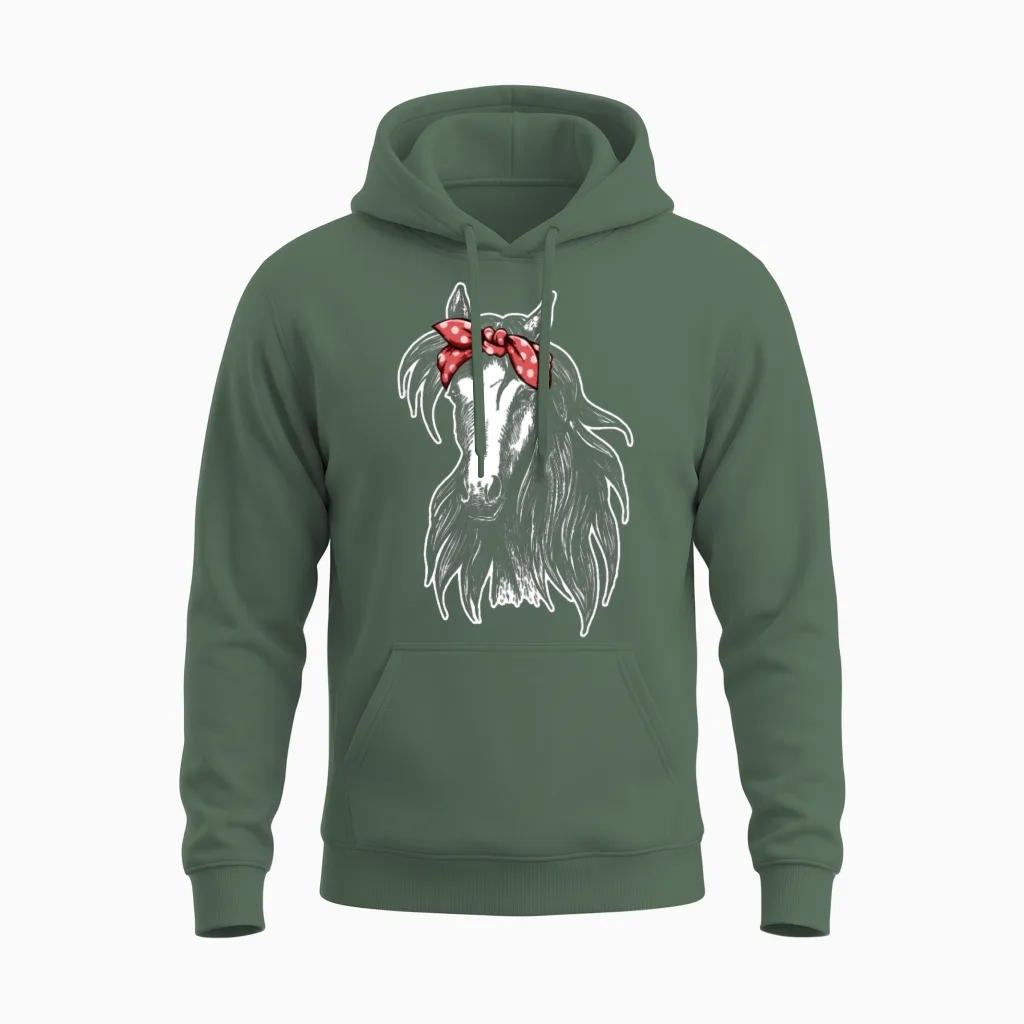 Horse Wearing Bandana - Lovers Unisex Hoodie in Military Green