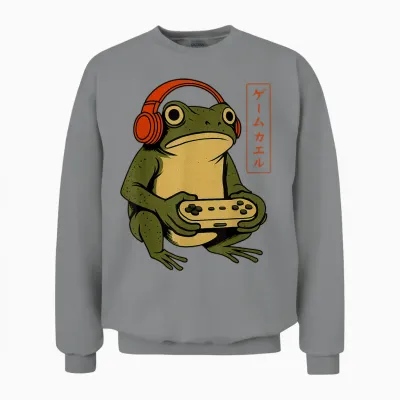 Japanese Gamer Frog Art Men Women Boys Funny Vintage Gaming Unisex Sweatshirt - Sport Grey