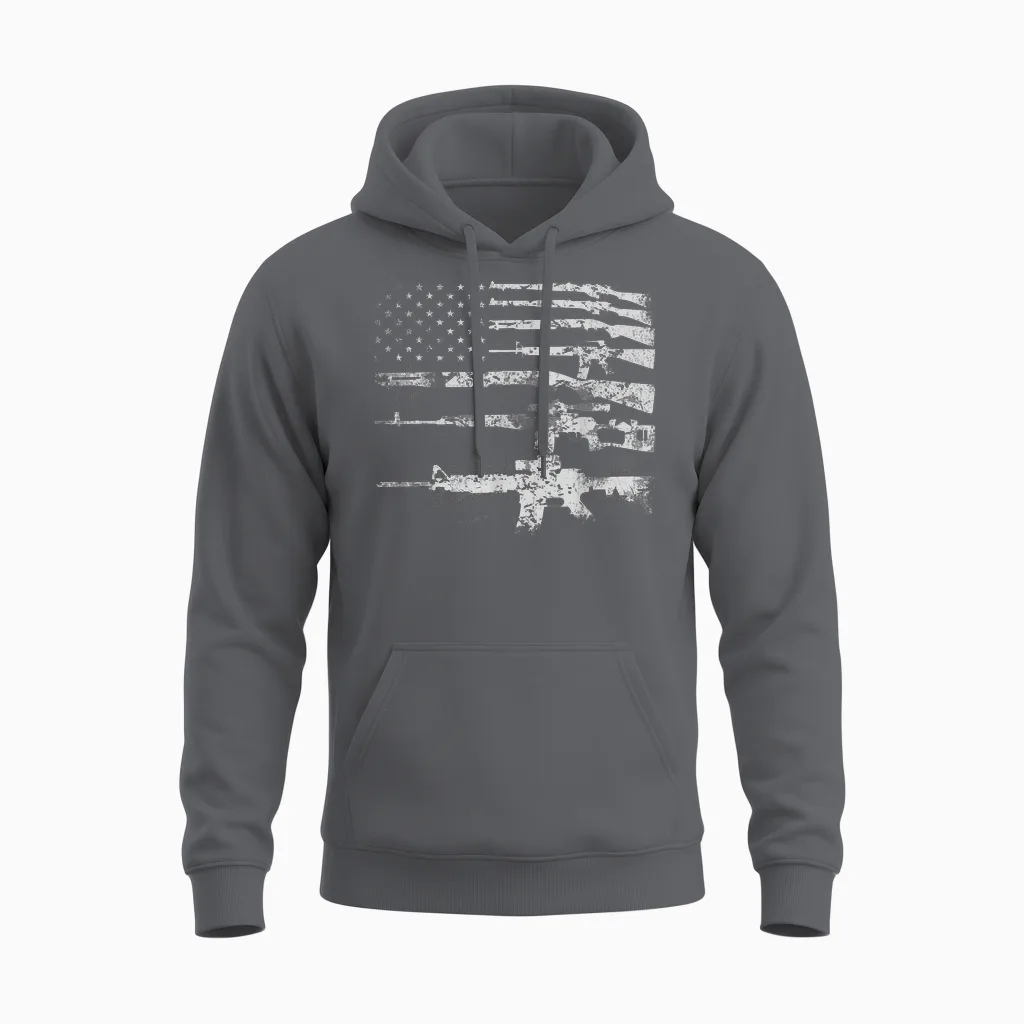 Gun for Men Women Machine Guns Usa Flag 2a Gifts Unisex Hoodie in Charcoal