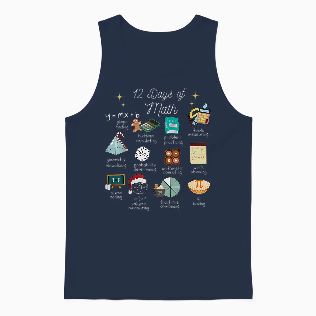 Christmas 12 Days of Math Math Teacher Xmas Stem Stems Unisex Tank Top in Navy