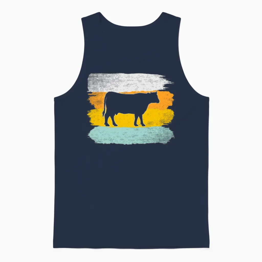 Cow Retro Farm & Country Gift Unisex Tank Top in Navy