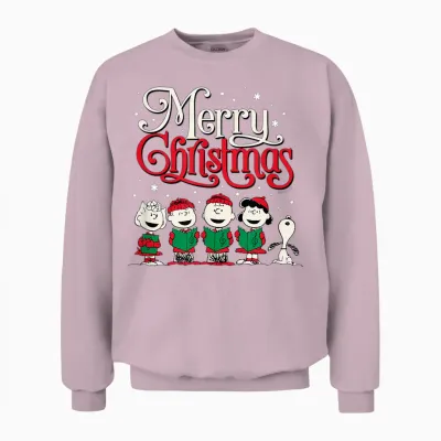 Peanuts - Snoopy Charlie Linus Sally Merry Christmas Choir Unisex Sweatshirt - Light Pink