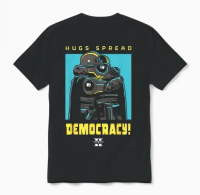 Helldivers 2 Playstation Video Game Hugs Spread Democracy Unisex T-Shirt - Black