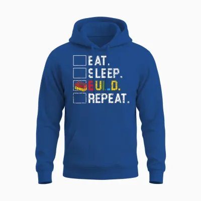 Eat Sleep Build Repeat Master Builder Bricks Blocks Unisex Hoodie - Royal