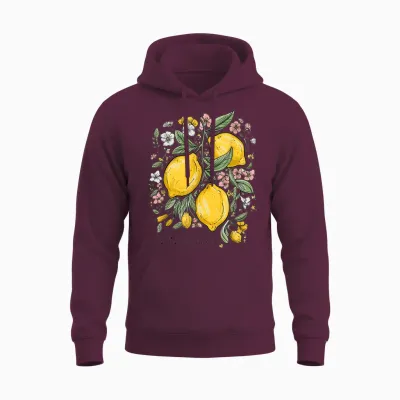 Retro Lemon Outfit with Lemon Tree Design Citrus Lemon T-Shirt, Black, S Unisex Hoodie - Maroon
