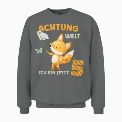 Geburtstagsshirt 5 Jahre Junge Mädchen Fuchs Ich Bin Fünf Unisex Sweatshirt - Graphite Heather