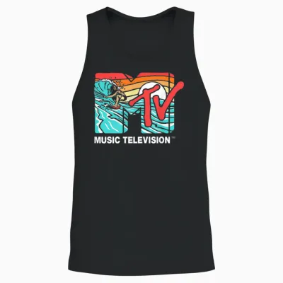 Mademark X Mtv - Mtv Catch a Wave Mtv Surfer Logo Retro Graphic Unisex Tank Top - Black