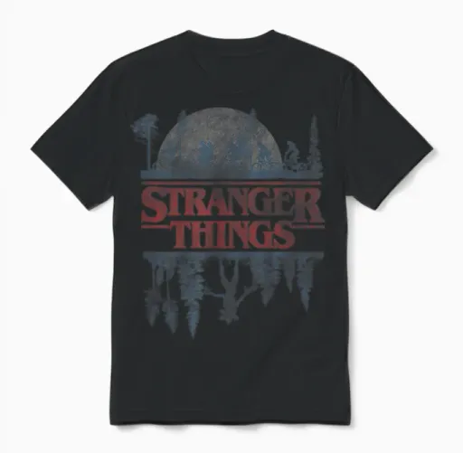 Stranger Things Blue Gradient Shadow Upside Down Logo Unisex T-Shirt in Black