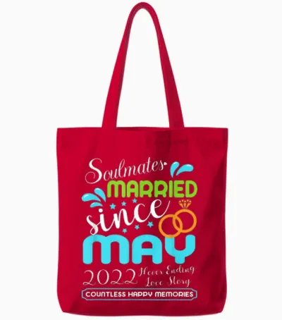 Married Since May 2022, 3rd Wedding Anniversary T-Shirt, Black, S Tote Bags - Red