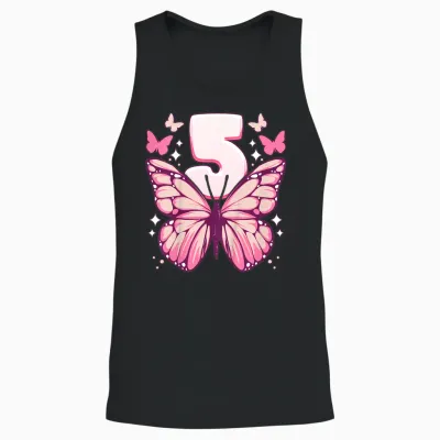 Geburtstag Mädchen 5 Jahre, Schmetterlinge Und Nummer 5 Unisex Tank Top - Black