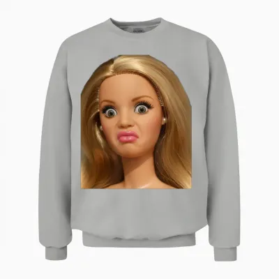 Funny Doll Face Disgusted Meme Unisex Sweatshirt - Ash