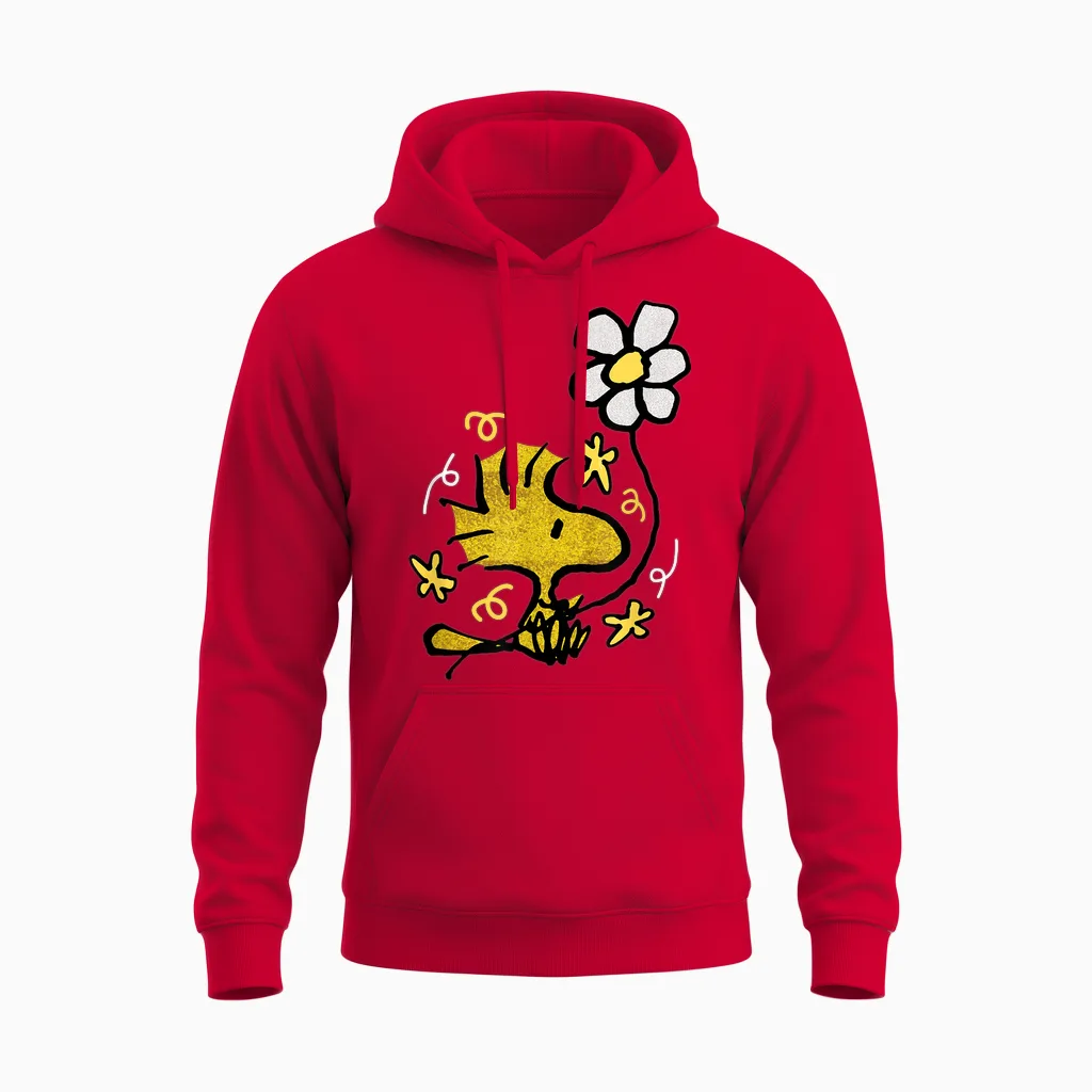 Peanuts - Woodstock Flower Floral & Botanical Unisex Hoodie in Red