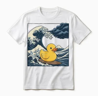 Japanese Surf Rubber Duck Big Wave Anime Unisex T-Shirt - White
