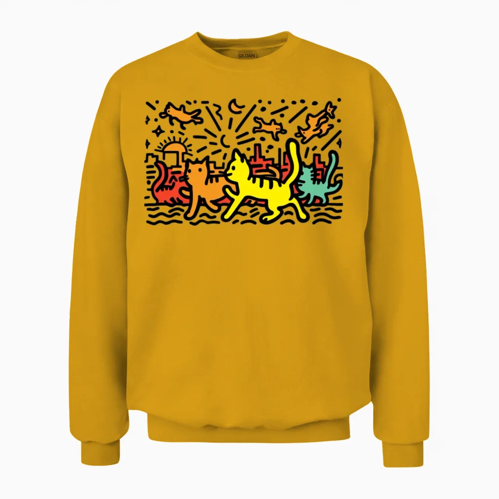 Walking Cats - the Haring Cats Collection Unisex Sweatshirt in Gold