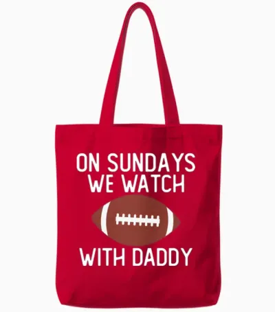 On Sundays We Watch with Daddy Funny Family Tote Bags - Red