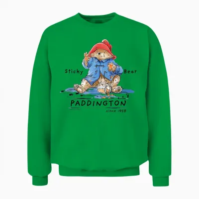 Paddington Sticky Bear Classic Illustration Unisex Sweatshirt - Irish Green