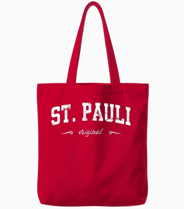 Hamburg St. Pauli College Design T-Shirt, Black Tote Bags in Red