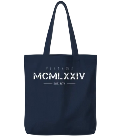 Vintage Born in 1974 Roman Numerals 48th Tote Bags - Navy