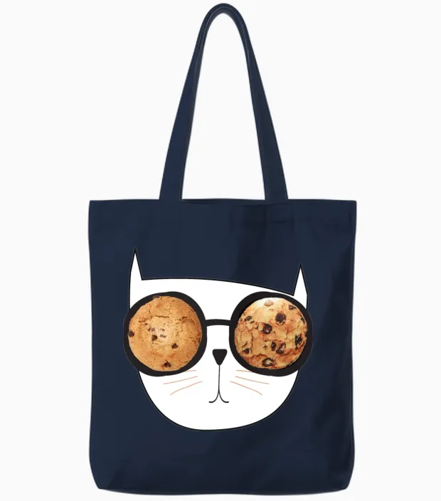 Funny Cat with Funny Glasses. Cookies in Glasses. Tote Bags in Navy