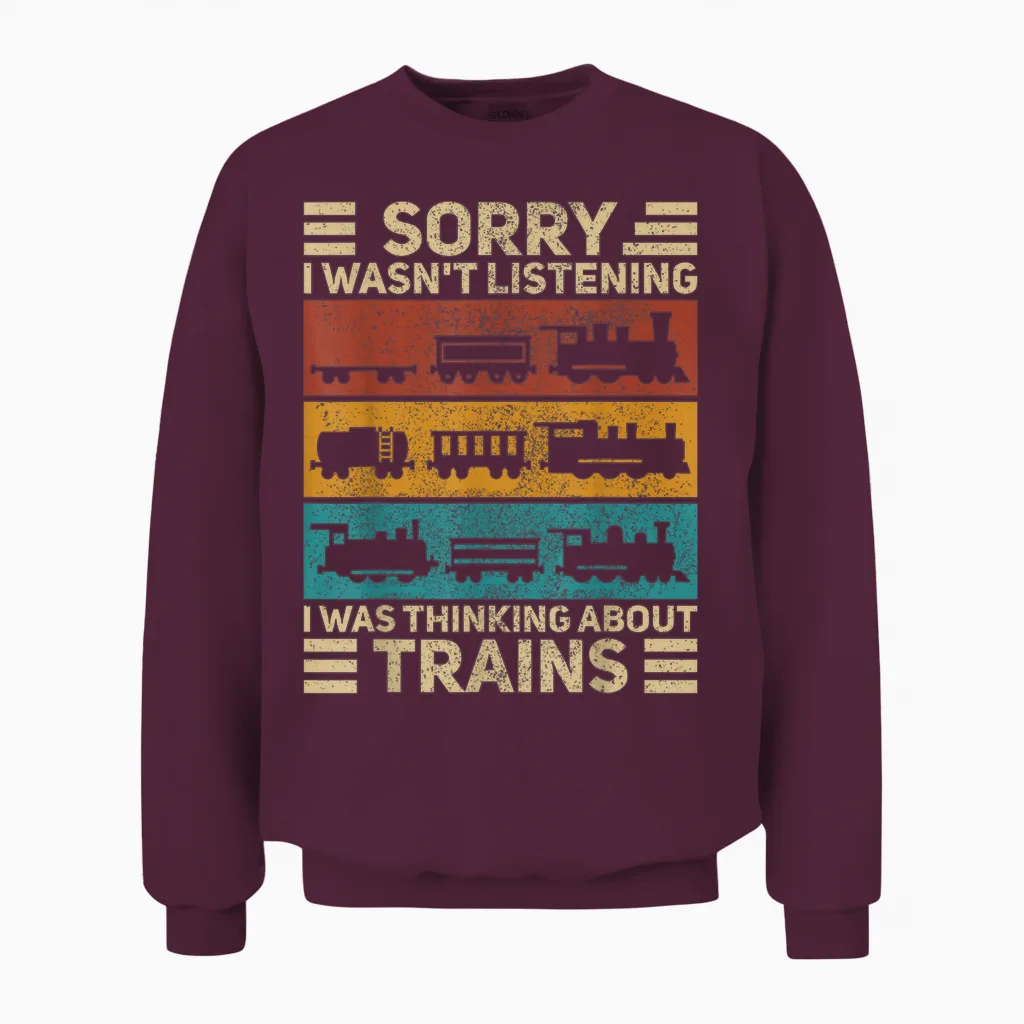Retro Wagon Train Lover Model Railroad Conductor Funny Train Unisex Sweatshirt in Maroon