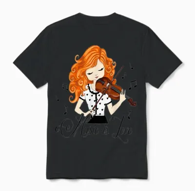 Violoniste Fille Dessin Animé Musique Classique Folk Unisex T-Shirt - Black