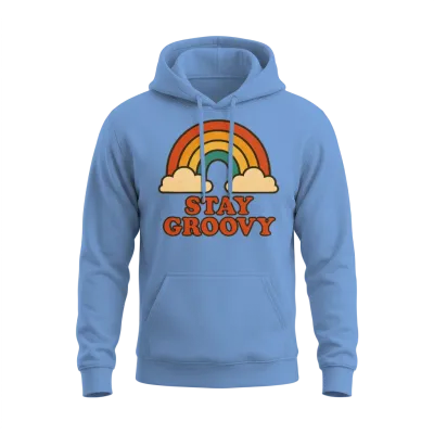 Retro Rainbow Stay Groovy Unisex Hoodie - Carolina Blue